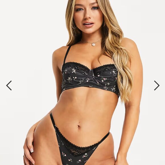 30B ASOS DESIGN ditsy floral & lace underwire bra in black - Picture 3 of 9